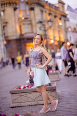 Moscow, Russia-2018 22 June. Beautiful young girl smiling on sunny street. Lifestyle Concept