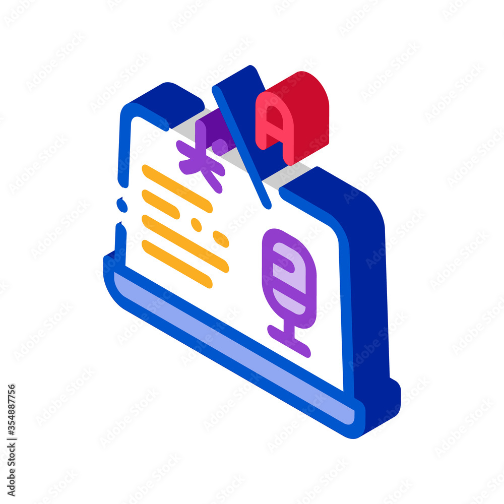 Wall mural Laptop Translation Program Icon Vector. Isometric Microphone On Laptop Display, Internet Interpreter Technology sign. color isolated symbol illustration