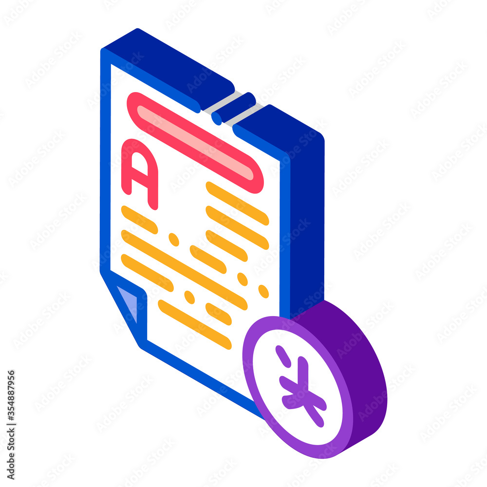 Poster text file for translation icon vector. isometric document with text for translate other language sig
