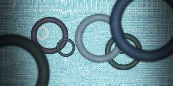 Abstract blue and white background with 3d circle rings in faded distressed vintage grunge texture design, old geometric pattern paper and noize