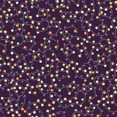 Seamless pattern with bulb garland. Hand drawn cartoon style background for fabric, wrapping or apparel.