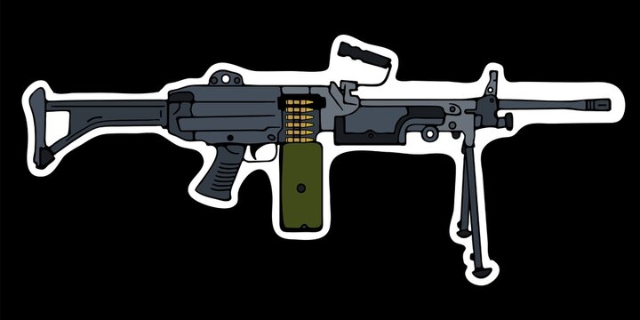 Hand-drawn Machine Gun M249 SAW. Cartoon vector illustration