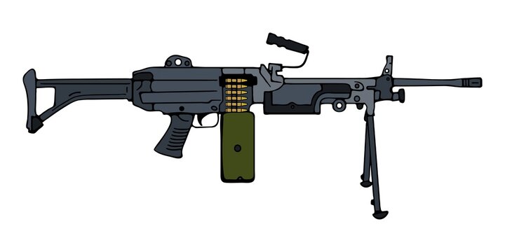 Hand-drawn Machine Gun M249 SAW. Cartoon vector illustration