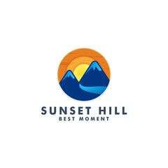 Sunset mountain logo design template icon logotype vector illustration