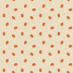 Seamless pattern with coffee beans. roasted coffee is scattered at random on beige background.