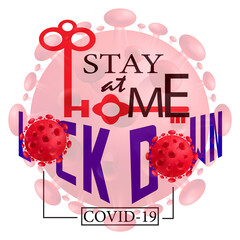 Stay at home! Vector cute illustration of Coronavirus quarantine, self isolation