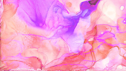 Pale light alcohol ink pink watercolor abstract background. Paint splash texture effect illustration for card design, modern banners, ethereal graphic design