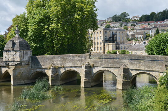 View of a bridge over a river in a beautiful town - namely the historic town of Bradford on Avon in Wiltshire England