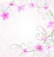 Obraz na płótnie Canvas pink flowers flourishes frame pastel colors