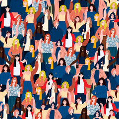 Women or girls flat hand drawn seamless pattern for web site, fabric background.