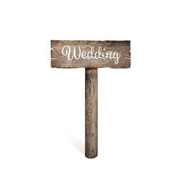 Wooden plaque with inscription Wedding isolated on white