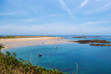 view of the beach from the sea, Herm shell beach