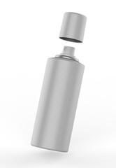 Blank flat shoulder aluminum deodorant spray can for branding and mock up. 3d render illustration.