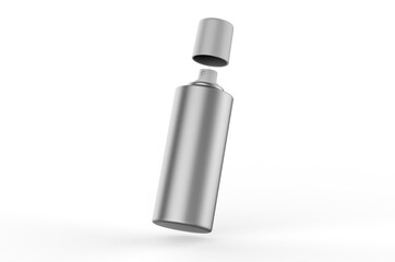Blank flat shoulder aluminum deodorant spray can for branding and mock up. 3d render illustration.