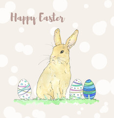 watercolor easter rabbit with eggs