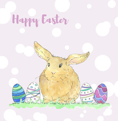 watercolor easter rabbit with eggs