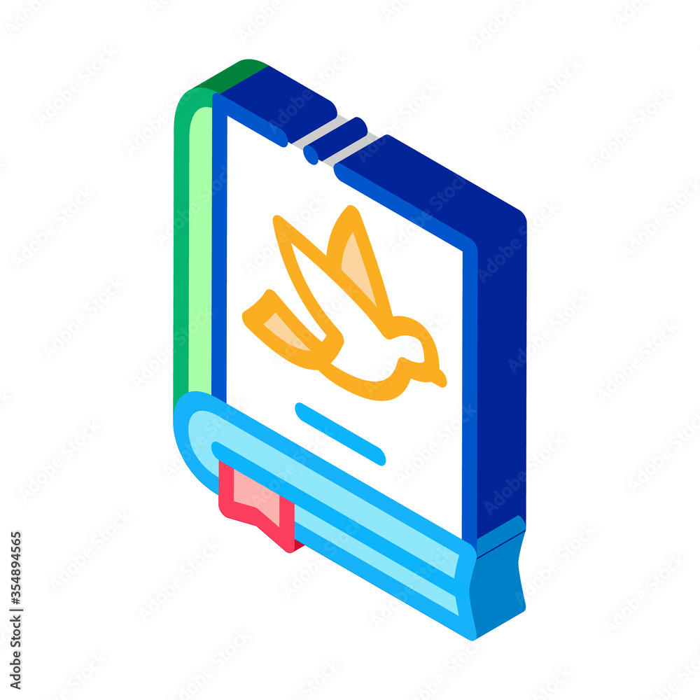 Poster Bird On Ornithology Book Icon Thin Line Vector. Flying Bird Cognitive Animal Encyclopedia For Education sign. color isolated symbol illustration