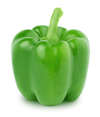Fresh whole green Bell pepper isolated on a white background.