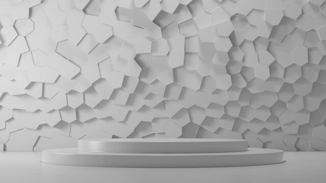 Pedestal podium with white abstract background for product presentation. 3d rendering animation 4k gloss 