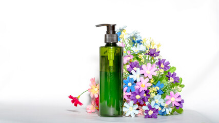 Spa aroma oil in bottle with whith background and copy space for text