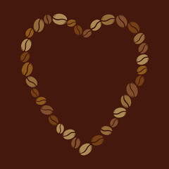 Group of coffee beans forming a heart