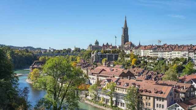 Aerial view of Bern old city by the Aare river in Switzerland