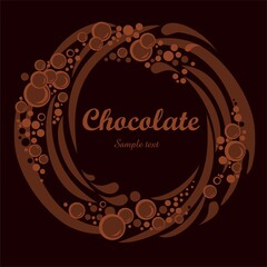 Chocolate swirl background. Cream texture. Liquid chocolate close-up. Textured dark chocolate. Melted chocolate swirl background. Splash. Appetizing liquid dessert. Vector Illustration