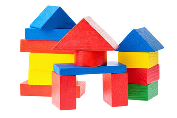 Wooden building blocks for kids isolated on white background.