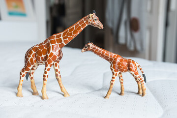 Beautiful miniature giraffes standing up made of rubber or plastic. Perfect animal toy for children...