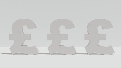 3 British pound signs 3d type in white isolated backdrop