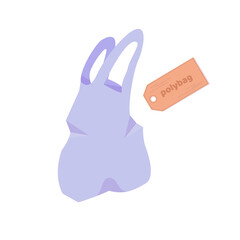 Blue Plastic Bag. Vector cartoon flat illustration isolated on white.