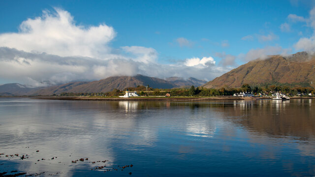 Corran Narrows view  on a sunny day with reflections