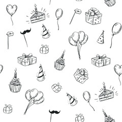 Seamless pattern  happy birthday. Decorative outline illustration. vector