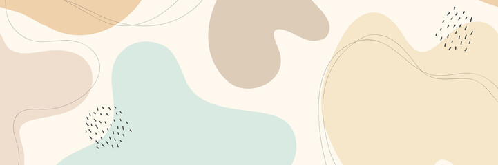 Beautiful pastel social media banner template with minimal abstract organic shapes composition in trendy contemporary collage style