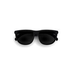 Black sunglasses, top view. Stylish sunglasses realistic 3D glasses isolated on a white background
