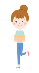 荷物を持ってウインクする主婦のイラスト1