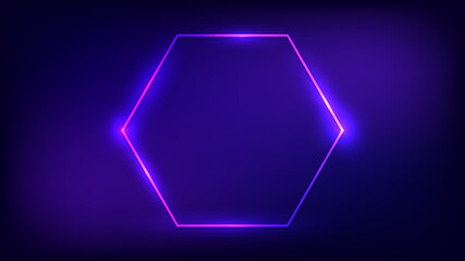 Neon hexagon frame with shining effects 