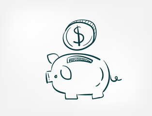 money save pig doodle vector concept isolated sign symbol