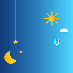 Sun, moon and stars. Day and night vector banners isolated.
