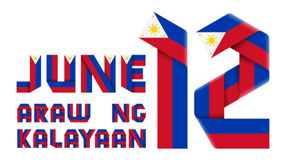 June 12, Philippines Independence Day congratulatory design with Philippine flag colors.