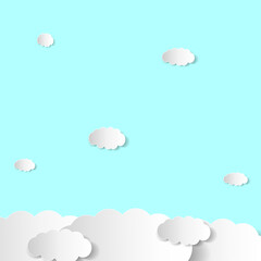 Vector abstract background composed of white paper clouds over blue