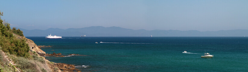 Panoramic view of Tirrenian sea in summer. Piombino. Italy.