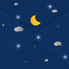 vector night sky, moon and stars