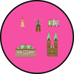 Skyline of the city of Bremen in Germany. illustration for web and mobile design.