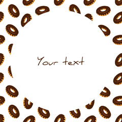 Vector frame with chocolate donuts; for greeting cards, packaging, invitations, posters, banner, web design.
