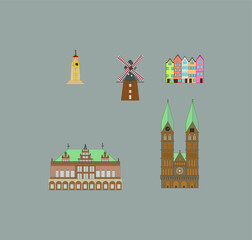 Skyline of the city of Bremen in Germany. illustration for web and mobile design.