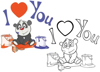 Fotobehang Vectorillustratie van een schattige Cartoon karakter Panda voor je ontwerp en computerspel. Kleurboek overzichtsset © liusa