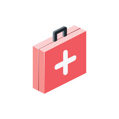 First aid kit. Vector 3d isometric, color web icon, new flat style. Creative illustration design, isolated graphic idea for infographics.