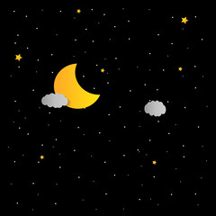 vector night sky, moon and stars