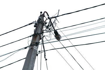 lightning electric pole with unorganized wires. electric high voltage danger. electrical pole...